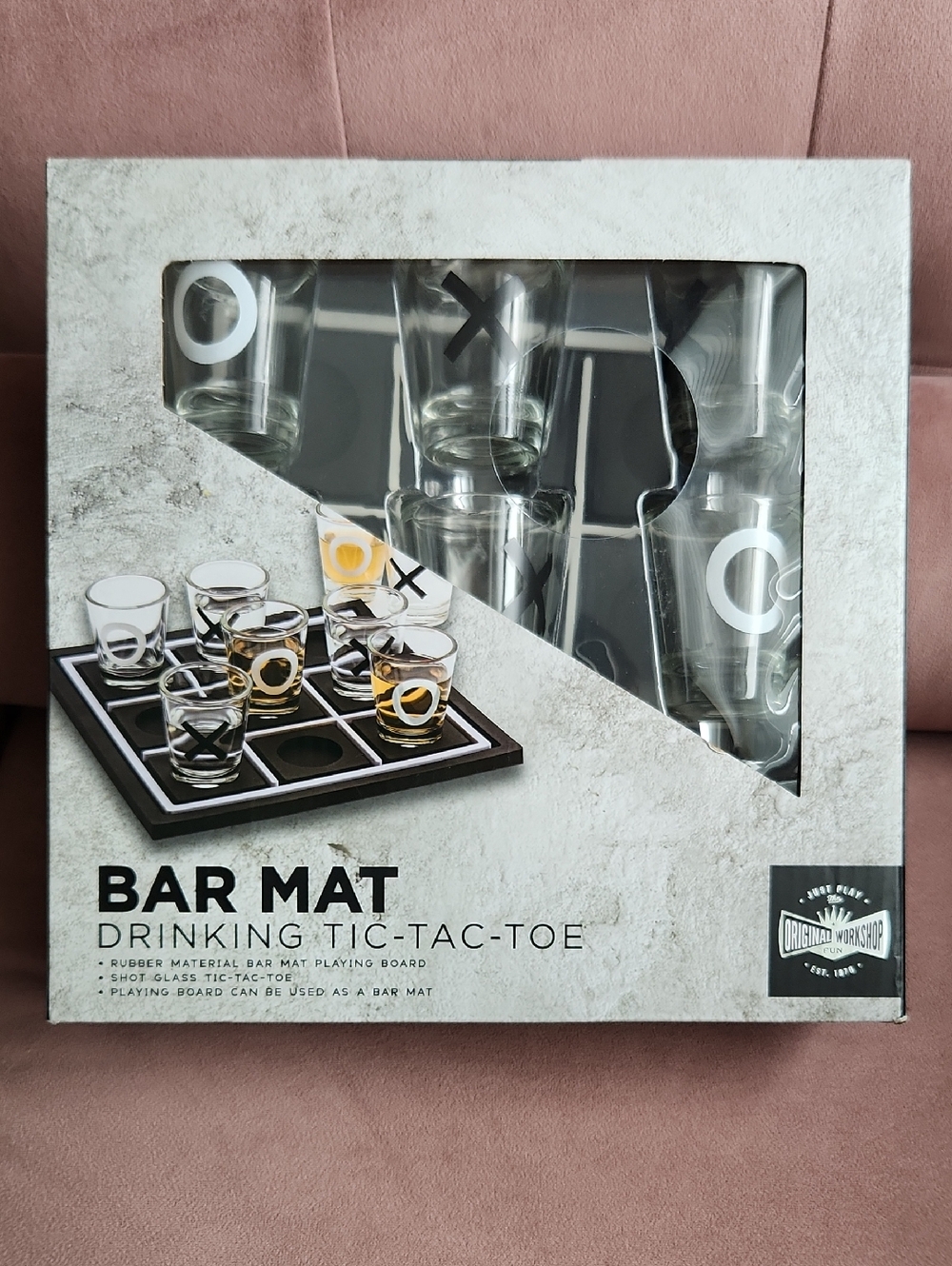 Bar Mat Drinking Tic-Tac-Toe Set in Black and Gold By Original Workshop Fun NWB